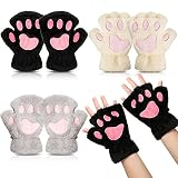Geyoga Katzenpfote Handschuhe 3 Paare Kawaii Handschuhe Katzenpfoten Cosplay Kunstpelz Plüsch Katzen Handschuhe für Frauen Löwenpfoten Fingerlose Handschuhe für Mädchen F