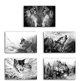 Wolf Road Survival Tier Dekoration Schwarz-Weiß-Malerei Böhmische Leinwand Kunst Wand Nordic Poster Home Wohnzimmer Dekoration 30x40cmx5 R