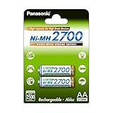 Panasonic High Capacity, Akku Ni-MH 2700, AA Mignon, 2er Pack, min. 2.500 mAh, Hochkapazitäts-Akku mit extrastarker Leistung