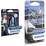 Philips 12972CVUBW Crystalvision Ultra Moto H7 Motorrad-Scheinwerferlampe, 1 Stück & Philips WhiteVision ultra W5W Signallampe, Doppelb