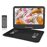 WONNIE Tragbarer DVD-Player (39,4 cm (15,5 Zoll) mit 270 Grad drehbarem Bildschirm, eingebauter 6 Stunden wiederaufladbarer Akku, Stereo-Sound, Regionenfrei, unterstützt USB/SD/AV Out & IN)