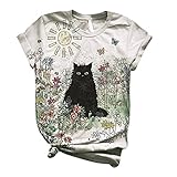 Lazzboy Store Tops Damen T-Shirts Sommer Lustig Katze Tier Gedruckt Tie-dye Kurzarm Rundhals Oberteile, Frauen Bluse Tunika Pullover Blouse Tee Sweatshirts 3D O-Neck T-Shirt(Weiß-1,3XL)