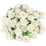 Kesote 50 Stück Künstliche Blumenköpfe Blütenköpfe Kunst Blumen Rosen Köpfe für Hochzeit Party Deko DIY (Ø 4cm, Creme)