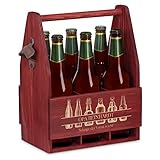 Maverton Bierträger für 6 Flaschen 0,5L + Gravur - Männerhandtasche mit Flaschenöffner - Größe: 25x17x32cm - aus Holz - Geburtstagsgeschenk für Männer (Vorrat)