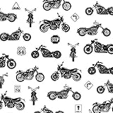 Pingianer 11,99€/m Motorrad Bike Route 66 100% Baumwolle Baumwollstoff Kinder Meterware Handwerken Nähen Stoff (Motorrad Weiß Schwarz, 100x160cm)