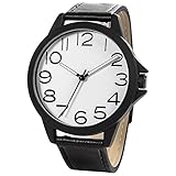 NUOVO Herren Uhr Analog Quarz mit Schwarz Leder Armband Wasserdicht K170044-1G-WHI