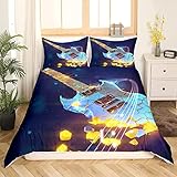 Bettwäsche 155x200 Thema Musikgitarre Weiche GebüRstet Mikrofaser 3D Muste Bettbezug Set und 2 Kissenbezug 80x80 cm mit ReißV