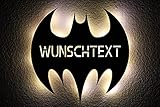 LEON - FOLIEN ® XXL Batman Fledermaus LED Schlummerlicht personalisiert mit Wunschtext Deko , Lasergravur Nachtlicht Abendlicht Geschenk #B7