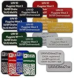 UAV-ID - Drohnenplakette mit ab 2021 geforderter e-ID, 20x8mm, Aluminium eloxiert Silber, hochwertige Laserbeschriftung