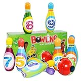 Kinder Bowling Set Kegelspiel mit 10 Kegel und 2 Bällen, Kegelspiel für Kinder, Drinnen Draußen Spielzeug Geschenke Spiele ab 3 Jahren Junge M