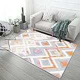 Grau weiß rosa gelb geometrisches Kariertes Muster Wohnzimmer Sofa Büro Couchtisch Arbeitszimmer Dekoration Teppich-50x80cm Weicher und Flauschiger Pflegeleichter Tepp