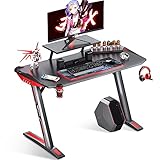 MOTPK Gaming-Schreibtisch, 101,6 cm, Z-förmiger Computer-Gaming-Schreibtisch, Gamertische Pro Carbon beschichtet, mit Monitor-Ständer, Controller-Ständer, Becherhalter, Kopfhörer-Haken, schw