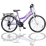 Talson 24 Zoll Kinderfahrrad 21-Gang Shimano Schaltung mit Beleuchtung Lila-Weiss 605