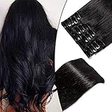 Clip in Extensions Echthaar Haarverlängerung Haarteile 8 Teilig 18 Clips für Frauen Voller Kopf günstig 12''(30 cm)-55g #1 Schw