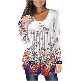 Langarmshirt Damen Blumen Druckshirt Tops O-Ausschnitt Langarm Faltenhemd Button Down Oberteile Bluse Frauen Lose Jumper Shirts Lang Tunika Blusen Teenager Mädchen Pullover Top Lässige Sw