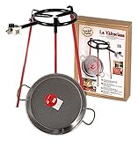 Eco Set Paella-Pfanne, Durchmesser 38 cm, 3 rechteckige Standbeine, Pfanne aus polierten Stahl, 300 mm-Gasb