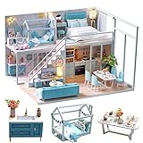 CUTEBEE Puppenhaus Miniatur mit Möbeln, Idee DIY hölzernes Puppenhaus-Kit sowie staubdicht und Musik-Bewegung, Maßstab 1:24