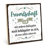 TypeStoff Holzschild mit Spruch – BEKLOPPTE Freunde – im Vintage-Look mit Zitat als Geschenk und Dekoration zum Thema Freundschaft (19,5 x 19,5 cm)