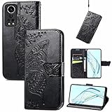 YKTO Note Book Flip Handyhülle für ZTE Axon 30 5G Covers PU Premium Leder Schutzhülle,Schmetterling Prägen Einfarbige Wallet Handyhülle Magnetic Closure Brieftasche Hülle für ZTE Axon 30 5G Schw