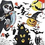 4 Sets Fenstersticker Halloween Fensterbilder Abnehmbare Fensterdeko Statisch Haftende PVC Aufkleber Halloween Sticker Fensterfolie für Halloween Party Dekoration DIY Home Dek