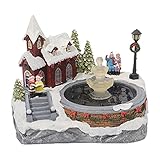 OMING Zimmerbrunnen Weihnachtsdorf-Szene-Verzierung bunt LED Beleuchtetes Harz Schneehaus Musik Wasserbrunnen Animierte Statuen Figur Home Innenbrunnen (Color : B)