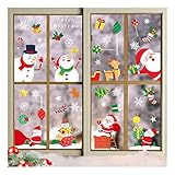 Tastak 19 Blätter Weihnachtsfensteraufkleber,Weihnachtsfensteraufkleber,Schneeflockenaufkleber,Statische Aufkleberaufkleber,Weihnachtsmann,Schneemann,Rentier,Glöckchen,Schneeflocke,Fenstertür Wandk