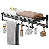 ilbcavne Handtuchhalter Wandmontage Schwarz, Handtuchablage Badezimmer Aluminium, Faltbarer Handtuchstange, Adjustable 5 Handtuchhaken, Badezimmerregal Badzubehör Towel Rail(Size:50cm)