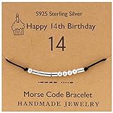 YooAi Morsecode Armband Alles Gute zum Geburtstag Geschenke für Mädchen Jungen Sterling Silber Armband Geburtstagsgeschenk Schmuck für 14 Jahre alte Perlen auf Seidenschnur 14