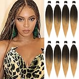 Leeven Ombre Brown Pre Stretched Braiding Hair Extension for Box Braids Hot Water Setting EZ Braids Hair Extension for Woman 8 Packs Pre Stretched Braids EZ Braiding Hair/50,8 cm T27#