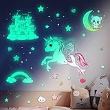 Leuchtsterne Selbstklebend Wandtattoo Kinderzimmer Mädchen Einhorn Wandsticker Sternenhimmel Aufkleber Prinzessin Schlos Leuchtaufkleber Leuchtsticker Babyzimmer Deko für Mädchen Jungen Geschenk