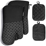 Ofenhandschuhe Topflappen Topfhandschuhe Backhandschuhe Kochhandschuhe - MILcea Oven Mitts 4er Set Hitzebeständig bis zu 300 °C