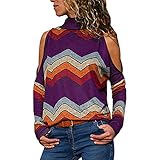 SALEBLOUSE Damen Cold Shoulder African Print Boho Bluse Tunika Tops Rollkragen Loose Fit Sweatshirt Mäntel Pullover Frauen Sexy Casual Weicher Komfort Baggy Basic Shirt Outwear Pullover für den Herb