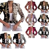 LJXLXY Damen Strickjacke Klassische Leopardenmuster Revers Büro Kurze Anzugjacke Winter Langarm Outwear mit T