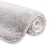 etérea Microfaser Hochflor Badematte Jana - weicher & Flauschiger Badezimmer Badvorleger Badteppich – rutschfest & Ökotex 100 Zertifiziert - Größe: 50x80 cm Teppich, Farbe: Silb