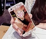 Artfeel Glitzer Spiegel Hülle für iPhone XR, Bling Glänzend Diamant Strass mit Ring Halter Ständer Handyhülle,Ultra Dünn klar Weich Silikon Make Up Spiegel Hülle-Rose G