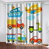 WBDJTX Gardinen Wohnzimmer Vorhang Blickdicht 3D Cartoon Auto Muster Verdunkelungsvorhang 280X260 cm Ösenvorhang 2Er Set Thermogardine Für Schlafzimmer Kinderzimmer Vorhäng