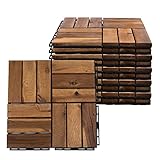 etc-shop Holzfliese Akazie 30 x 30 cm Terrassenplatten Klicksystem Außen Klickfliesen Balkon Terrassenfliesen Holz, wetterfest rutschfest, H 1,9 cm, 10er S