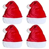 Weihnachtsmütze 4 Stück Unisex rot Weihnachten Hüte für Erwachsene und Kinder Samt Winter Plüschhut Extra verdicken Weihnachtsfeier Comfort Cap Neujahr Festliche Holiday Party Supp
