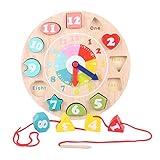 Detazhi Holzblock Puzzle Holzspielzeug Threading Kinder Faden Perlen Bildung Holz Linear Spielzeug Farbe Klassifizierung Uhr (Farbe: Mehrfarbig, Größe: 23,5x23,5 cm)