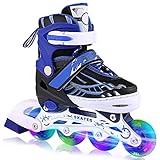 WeSkate Inline Skates Kinder/Jungen/Mädchen Einstellbare Rollschuhe Kinder Mit Leucht PU Räder Dreifach Schutz Leichte Inline Skates Inliner Gute Geschenk für Kinder (Blau, S: 31-34 EU)