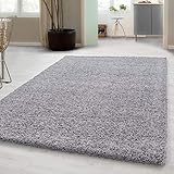 Hochflor Shaggy Teppich für Wohnzimmer Langflor Pflegeleicht Schadsstof geprüft 3 cm Florhöhe Oeko Tex Standarts Teppich, Maße:80x250 cm, Farbe:Hellg