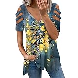 Tshirt Damen Oversize Kurzarm Sale T-Shirt Damen Sommer Oberteile Elegant Rundhals Print Bluse Basic Shirt Bequem Tunika Tee Tops Streetwear Schlank Hemd für Frühling Herb