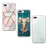 Weby [3 Stück] Glitzer Hülle Case für Apple iPhone 7 Plus 8 Plus 6 Plus 6s Plus Durchsichtig Silikon Etui Cover Handyhülle Transparent mit Muster - Marmor Gitter Golden Blau E