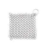 Edelstahl, Gusseisen-Reiniger, Edelstahl-Gusseisen-Reiniger, Kettennetz-Schrubber für Gusseisen-Pfanne, Dutch Ovens, Gusseisen-Grillschaber, Pfanne, Schaber, 1 Stück, Silb