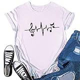 Damen Casual O-Neck Heartbeat Print Kurzarm T-Shirt Top Bluse Damen Kurzarm-Leinenb