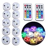 10pcs Unterwasser Teelicht LED Kerzen mit 2 Fernbedienung, warmweiße RGB Farbwechsel, wasserdicht Stimmungslichter für Teich/Brunnen/Vase/Hochzeitsfeier/Tischdekoration (RGBW-Upgraded)