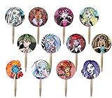 Party Over Here Monster High Doppelseitige Cupcake-Picks Kuchendekorationen – 12 Stück, Ghoul Puppen Frankie Stein Clawdeen Wolf Cleo de Nile Draculaura Ghoulia Yelps Lagoona B
