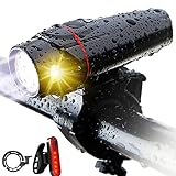 StrCous Fahrradlicht, Fahrradfrontlicht, Fahrradleuchten Set, Fahrradscheinwerfer USB Wiederaufladbare 500 Lumen 3 Modus Fahrradlichtlampe Radfahren LED Taschenlampe Laterne Schw