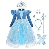 IBAKOM Kinder Mädchen Prinzessin Anna Kostüm ELSA Kleid Schneekönigin Karneval Weihnachten Halloween Cosplay Party Geburtstag Outfit Samt Pailletten Kleid Hellblau 2 (mit Zubehör) 4-5 J