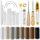COSYLAND Leder Werkzeuge Set 29 Stück Hand Ledernadeln DIY Handwerk Ledernähset Nähzubehör mit Nadeln, Nähfaden, Nähahle, Fadenschere, Fingerhut, Maßband für L